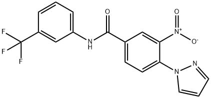 3-NITRO-4-(1H-PYRAZOL-1-YL)-N-[3-(TRIFLUOROMETHYL)PHENYL]BENZENECARBOXAMIDE Struktur