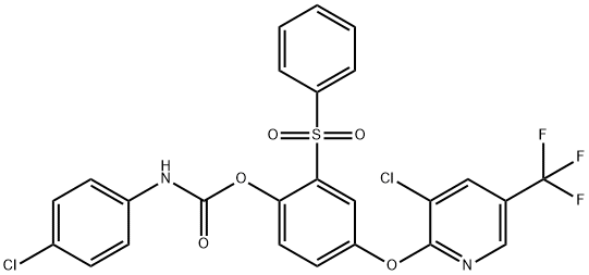 4-([3-CHLORO-5-(TRIFLUOROMETHYL)-2-PYRIDINYL]OXY)-2-(PHENYLSULFONYL)PHENYL N-(4-CHLOROPHENYL)CARBAMATE Struktur