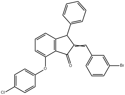 2-[(3-BROMOPHENYL)METHYLENE]-7-(4-CHLOROPHENOXY)-3-PHENYL-1-INDANONE Struktur