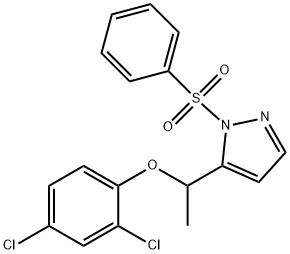 2,4-DICHLOROPHENYL 1-[1-(PHENYLSULFONYL)-1H-PYRAZOL-5-YL]ETHYL ETHER Struktur