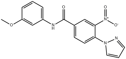 N-(3-METHOXYPHENYL)-3-NITRO-4-(1H-PYRAZOL-1-YL)BENZENECARBOXAMIDE Struktur