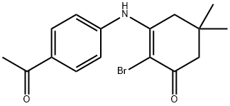 3-((4-ACETYLPHENYL)AMINO)-2-BROMO-5,5-DIMETHYLCYCLOHEX-2-EN-1-ONE Struktur