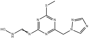 N'-HYDROXY-N-[4-(METHYLSULFANYL)-6-(1H-1,2,4-TRIAZOL-1-YLMETHYL)-1,3,5-TRIAZIN-2-YL]IMINOFORMAMIDE Struktur