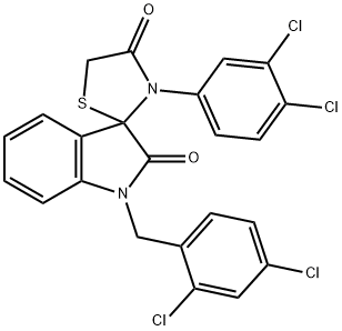 1-(2,4-DICHLOROBENZY)-3'-(3,4-DICHLOROPHENYL)SPIRO(2,3-DIHYDRO-1H-INDOLE-3,2'-THIAZOLIDINE)-2,4'-DIONE Struktur