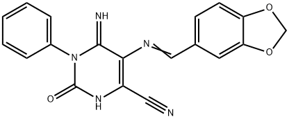 5-(1-AZA-2-BENZO[3,4-D]1,3-DIOXOLEN-5-YLVINYL)-4-IMINO-2-OXO-3-PHENYL-1H-1,3-DIAZINE-6-CARBONITRILE Struktur