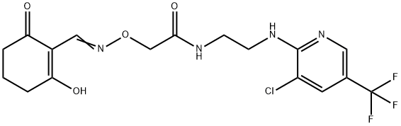 N-(2-([3-CHLORO-5-(TRIFLUOROMETHYL)-2-PYRIDINYL]AMINO)ETHYL)-2-(([(2-HYDROXY-6-OXO-1-CYCLOHEXENYL)METHYLENE]AMINO)OXY)ACETAMIDE Struktur