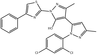 1-(4-PHENYL-2-THIAZOLYL)-1'-(2,4-DICHLOROPHENYL)-3,3'-DIMETHYL-5-HYDROXY[4,5']-BIPYRAZOL Struktur