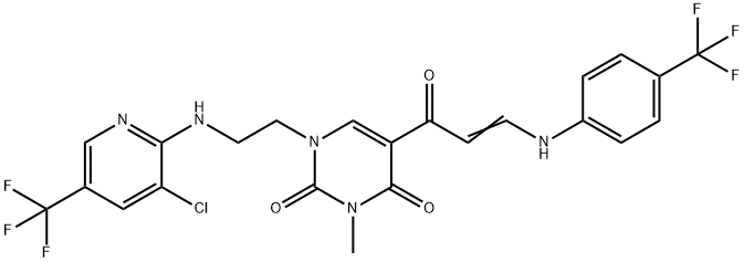 1-(2-([3-CHLORO-5-(TRIFLUOROMETHYL)-2-PYRIDINYL]AMINO)ETHYL)-3-METHYL-5-(3-[4-(TRIFLUOROMETHYL)ANILINO]ACRYLOYL)-2,4(1H,3H)-PYRIMIDINEDIONE Struktur