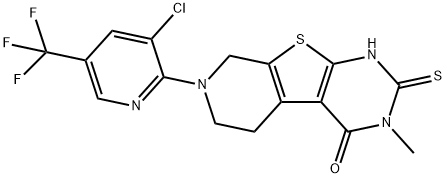 7-[3-CHLORO-5-(TRIFLUOROMETHYL)-2-PYRIDINYL]-3-METHYL-2-SULFANYL-5,6,7,8-TETRAHYDROPYRIDO[4',3':4,5]THIENO[2,3-D]PYRIMIDIN-4(3H)-ONE Struktur