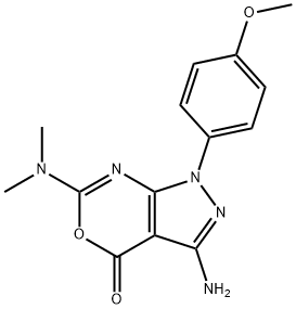 3-AMINO-6-(DIMETHYLAMINO)-1-(4-METHOXYPHENYL)PYRAZOLO[3,4-D][1,3]OXAZIN-4(1H)-ONE Struktur