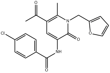 N-[5-ACETYL-1-(2-FURYLMETHYL)-6-METHYL-2-OXO-1,2-DIHYDRO-3-PYRIDINYL]-4-CHLOROBENZENECARBOXAMIDE Struktur