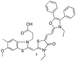 3-ETHYL-5-(2-(3-ETHYL-4,5-DIPHENYL-2-(3H) OXAZOLINYLIDENE)]-ETHYL(IDENE)-2-METHINYL(3-CARBOXY-ETHYL-(6-METHOXY-5-METHYL-BENZOTHIAZOLIDENE)-4-THIAZOLIDINONE, IODIDE SALT Struktur