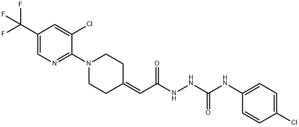 N-(4-CHLOROPHENYL)-2-(2-(1-[3-CHLORO-5-(TRIFLUOROMETHYL)-2-PYRIDINYL]-4-PIPERIDINYLIDENE)ACETYL)-1-HYDRAZINECARBOXAMIDE Struktur