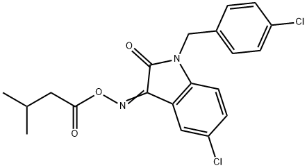 5-CHLORO-1-(4-CHLOROBENZYL)-3-([(3-METHYLBUTANOYL)OXY]IMINO)-1,3-DIHYDRO-2H-INDOL-2-ONE Struktur