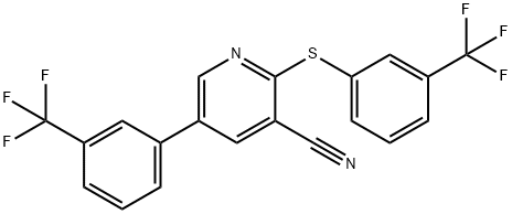 5-[3-(TRIFLUOROMETHYL)PHENYL]-2-([3-(TRIFLUOROMETHYL)PHENYL]SULFANYL)NICOTINONITRILE Struktur