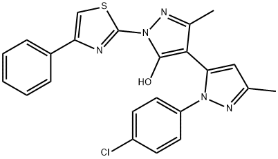 3,3'-DIMETHYL-1-(4-PHENYL-2-THIAZOLYL)-1'-(4-CHLOROPHENYL)-5-HYDROXY[4,5']-BIPYRAZOL Struktur