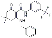 (4,4-DIMETHYL-2-OXO-6-(BENZYLAMINO)CYCLOHEX-1-ENYL)-N-(3-(TRIFLUOROMETHYL)PHENYL)FORMAMIDE Struktur