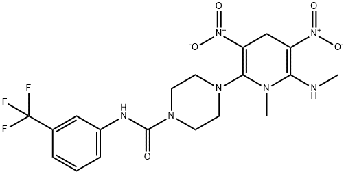 4-[1-METHYL-6-(METHYLAMINO)-3,5-DINITRO-1,4-DIHYDRO-2-PYRIDINYL]-N-[3-(TRIFLUOROMETHYL)PHENYL]TETRAHYDRO-1(2H)-PYRAZINECARBOXAMIDE Struktur