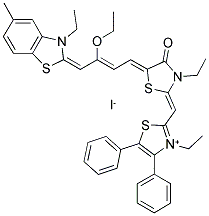 3-ETHYL-2-[4-OXO-3-ETHYL-5-[3-ETHOXY-4-(3-ETHYL-5-METHYL-DIHYDROBENZTHIAZOLYLIDEN)-BUTADIENYLIDEN]-DIHYDRO-THIAZOLIDENMETHYL]-4,5-DIPHENYL-THIAZOLIUM-IODIDE Struktur