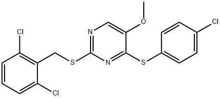 4-[(4-CHLOROPHENYL)SULFANYL]-2-[(2,6-DICHLOROBENZYL)SULFANYL]-5-METHOXYPYRIMIDINE Struktur