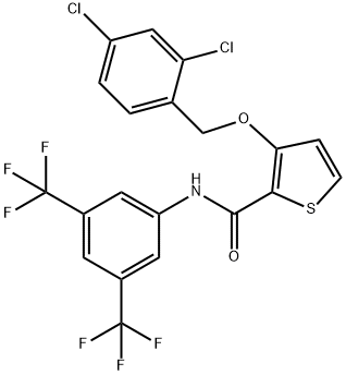 N-[3,5-BIS(TRIFLUOROMETHYL)PHENYL]-3-[(2,4-DICHLOROBENZYL)OXY]-2-THIOPHENECARBOXAMIDE Struktur