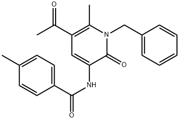 N-(5-ACETYL-1-BENZYL-6-METHYL-2-OXO-1,2-DIHYDRO-3-PYRIDINYL)-4-METHYLBENZENECARBOXAMIDE Struktur