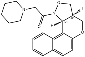 1-[3A,11C-DIHYDRO-3H-BENZO[5,6]CHROMENO[4,3-C]ISOXAZOL-1(4H)-YL]-2-PIPERIDINO-1-ETHANONE Struktur