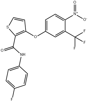 N-(4-FLUOROPHENYL)-3-[4-NITRO-3-(TRIFLUOROMETHYL)PHENOXY]-2-THIOPHENECARBOXAMIDE Struktur