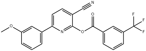 3-CYANO-6-(3-METHOXYPHENYL)-2-PYRIDINYL 3-(TRIFLUOROMETHYL)BENZENECARBOXYLATE Struktur