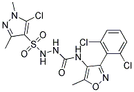 2-[(5-chloro-1,3-dimethyl-1H-pyrazol-4-yl)sulphonyl]-N-[3-(2,6-dichlorophenyl)-5-methylisoxazol-4-yl]hydrazine-1-carboxamide Struktur