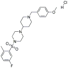 1-[(5-FLUORO-2-METHYLPHENYL)SULFONYL]-4-[1-(4-METHOXYBENZYL)PIPERIDIN-4-YL]PIPERAZINE HYDROCHLORIDE Struktur