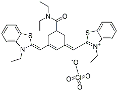 2-[(5-[(DIETHYLAMINO)CARBONYL]-3-([3-ETHYL-1,3-BENZOTHIAZOL-2(3H)-YLIDENE]METHYL)-2-CYCLOHEXEN-1-YLIDENE)METHYL]-3-ETHYL-1,3-BENZOTHIAZOL-3-IUM PERCHLORATE Struktur