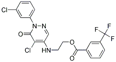 2-((5-Chloro-1-(3-chlorophenyl)-6-oxo-1,6-dihydro-4-pyridazinyl)amino)ethyl 3-(trifluoromethyl)benzenecarboxylate Struktur