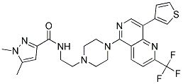 1,5-DIMETHYL-N-(2-(4-[8-(3-THIENYL)-2-(TRIFLUOROMETHYL)-1,6-NAPHTHYRIDIN-5-YL]PIPERAZIN-1-YL)ETHYL)-1H-PYRAZOLE-3-CARBOXAMIDE Struktur