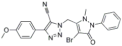 1-((4-Bromo-2-methyl-5-oxo-1-phenyl(3-pyrazolin-3-yl))methyl)-4-(4-methoxyphenyl)-1,2,3-triazole-5-carbonitrile Struktur