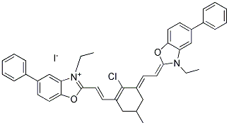 2-[(E)-2-(2-CHLORO-3-((E)-2-[3-ETHYL-5-PHENYL-1,3-BENZOXAZOL-2(3H)-YLIDENE]ETHYLIDENE)-5-METHYL-1-CYCLOHEXEN-1-YL)ETHENYL]-3-ETHYL-5-PHENYL-1,3-BENZOXAZOL-3-IUM IODIDE Struktur