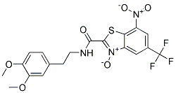 2-{[(3,4-Dimethoxyphenethyl)amino]carbonyl}-7-nitro-5-(trifluoromethyl)-1,3-benzothiazol-3-ium-3-olate Struktur