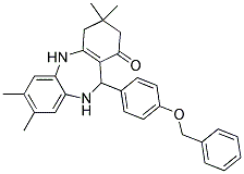 11-(4-(Benzyloxy)phenyl)-3,3,7,8-tetramethyl-2,3,4,5,10,11-hexahydro-1H-dibenzo(b,e)[1,4]diazepin-1-one Struktur