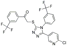 2-({5-(6-CHLORO-3-PYRIDYL)-4-[3-(TRIFLUOROMETHYL)PHENYL]-4H-1,2,4-TRIAZOL-3 -YL}THIO)-1-[3-(TRIFLUOROMETHYL)PHENYL]ETHAN-1-ONE Struktur