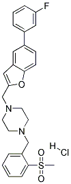 1-([5-(3-FLUOROPHENYL)-1-BENZOFURAN-2-YL]METHYL)-4-[2-(METHYLSULFONYL)BENZYL]PIPERAZINE HYDROCHLORIDE Struktur