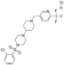 1-[(2-CHLOROPHENYL)SULFONYL]-4-(1-([6-(TRIFLUOROMETHYL)PYRIDIN-3-YL]METHYL)PIPERIDIN-4-YL)PIPERAZINE HYDROCHLORIDE Struktur