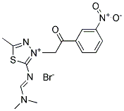 2-{[(dimethylamino)methylidene]amino}-5-methyl-3-[2-(3-nitrophenyl)-2-oxoethyl]-1,3,4-thiadiazol-3-ium bromide Struktur