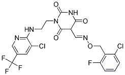 1-(2-((3-Chloro-5-(trifluoromethyl)-2-pyridinyl)amino)ethyl)-2,4,6-trioxohexahydro-5-pyrimidinecarbaldehyde o-(2-chloro-6-fluorobenzyl)oxime Struktur