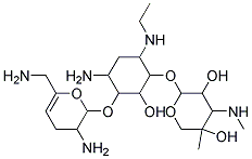 2-[4-AMINO-3-[[3-AMINO-6-(AMINOMETHYL)-3,4-DIHYDRO-2H-PYRAN-2-YL]OXY]-6-ETHYLAMINO-2-HYDROXY-CYCLOHEXYLOXY]-5-METHYL-4-METHYLAMINO-OXANE-3,5-DIOL Struktur