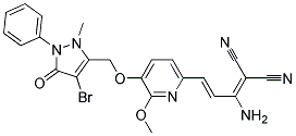 [1-amino-2-aza-3-(4-{[4-bromo-2-methyl-5-oxo-1-phenyl(3-pyrazolin-3-yl)]methoxy}-3-methoxyphenyl)prop-2-enylidene]methane-1,1-dicarbonitrile Struktur