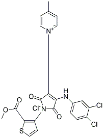 1-{4-(3,4-dichloroanilino)-1-[2-(methoxycarbonyl)-3-thienyl]-2,5-dioxo-2,5-dihydro-1H-pyrrol-3-yl}-4-methylpyridinium chloride Struktur