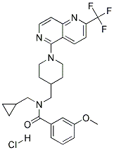 N-(CYCLOPROPYLMETHYL)-3-METHOXY-N-((1-[2-(TRIFLUOROMETHYL)-1,6-NAPHTHYRIDIN-5-YL]PIPERIDIN-4-YL)METHYL)BENZAMIDE HYDROCHLORIDE Struktur