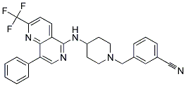 3-[(4-([8-PHENYL-2-(TRIFLUOROMETHYL)-1,6-NAPHTHYRIDIN-5-YL]AMINO)PIPERIDIN-1-YL)METHYL]BENZONITRILE Struktur