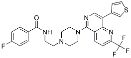 4-FLUORO-N-(2-(4-[8-(3-THIENYL)-2-(TRIFLUOROMETHYL)-1,6-NAPHTHYRIDIN-5-YL]PIPERAZIN-1-YL)ETHYL)BENZAMIDE Struktur