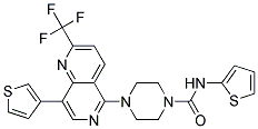 N-2-THIENYL-4-[8-(3-THIENYL)-2-(TRIFLUOROMETHYL)-1,6-NAPHTHYRIDIN-5-YL]PIPERAZINE-1-CARBOXAMIDE Struktur